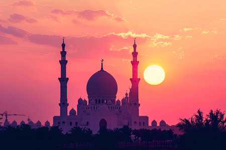 image of the architecture of a mosque at sunsetの素材