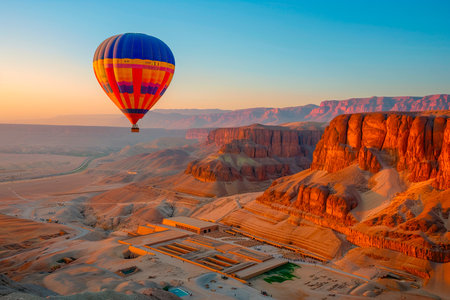 hot air balloon festival flying over the desertの素材