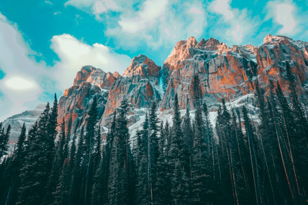 beautiful landscape of rocky mountains with many treesの素材