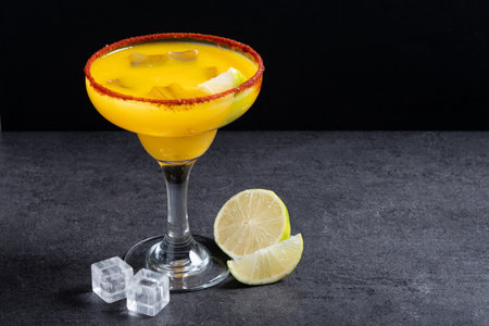 Fresh mango cocktail. Mexican mango cocktail on black slate backgroundの写真素材