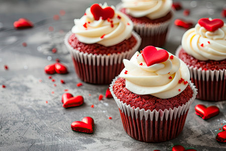 Red velvet cupcakes with cream cheese frostingの素材