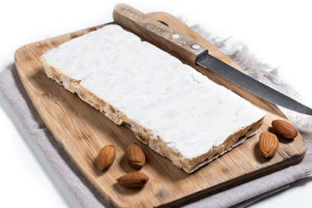 Christmas almond nougat isolated on white backgroundの写真素材