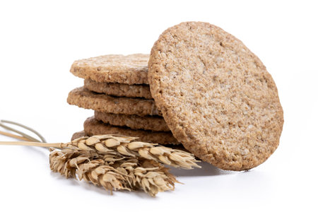 Healthy oatmeal cookies isolated on white backgroundの写真素材