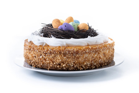 Homemade Easter egg cake isolated on white background