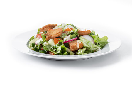 Fattoush salad, Traditional Lebanese Salad isolated on white backgroundの写真素材
