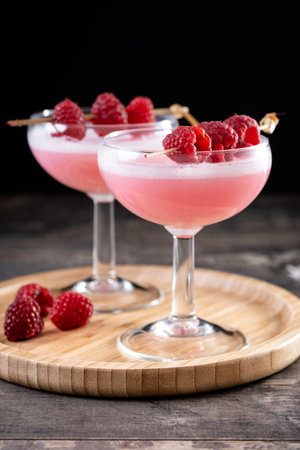 Elegant French Martini Cocktail on wooden tableの写真素材