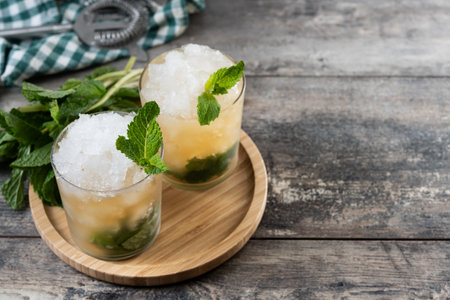 Classic Mint Julep Cocktail on black backgroundの写真素材
