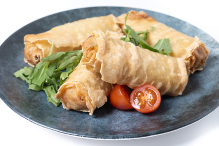 Crispy Spring Rolls on Plateの写真素材