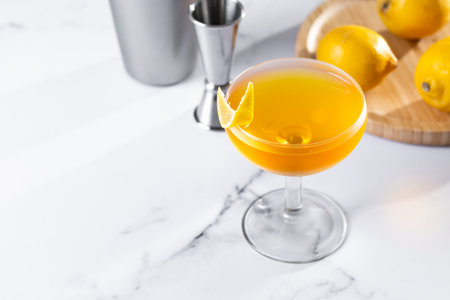 Paper plane cocktail i on white marbleの写真素材