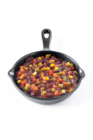 Mexican chilli beans with vegetables isolated on white backgroundの写真素材
