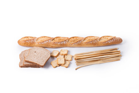 Assortment of Bread Products isolated on White Background