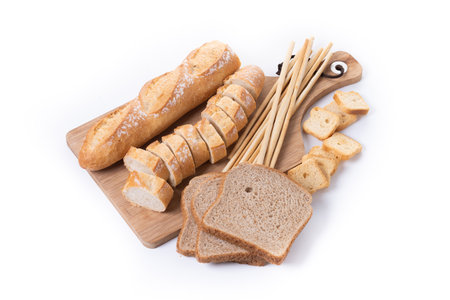 Assortment of Bread Products isolated on white background