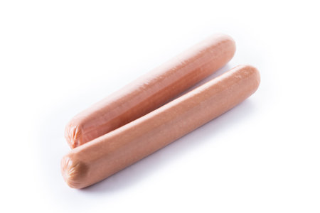 Raw sausages isolated on white backgroundの写真素材