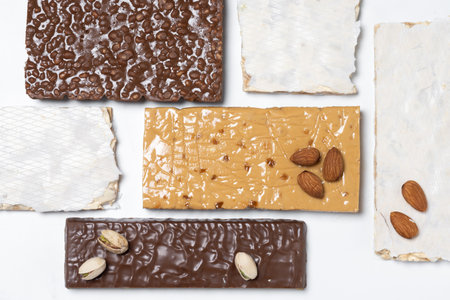 Assorted traditional Christmas nougat pattern isolated on white backgroundの写真素材