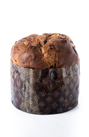 Delicious homemade Italian panettone isolated on white backgroundの写真素材