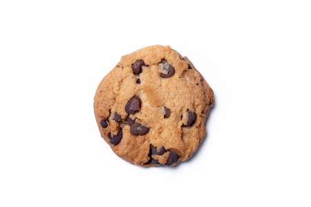 Crispy chocolate chip cookie isolated on white background