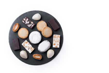 Traditional Spanish Christmas sweets assortment isolated on white backgroundの写真素材
