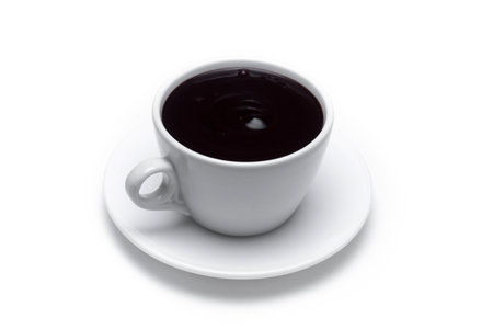 White cup of hot chocolate isolated on white backgroundの写真素材