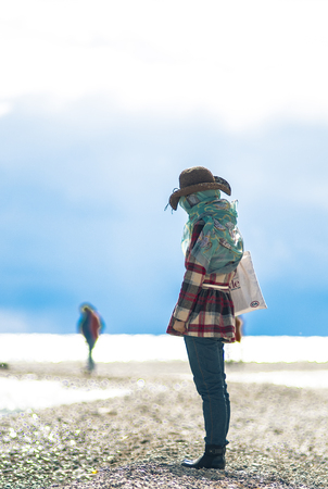 woman standing at outdoorのeditorial素材