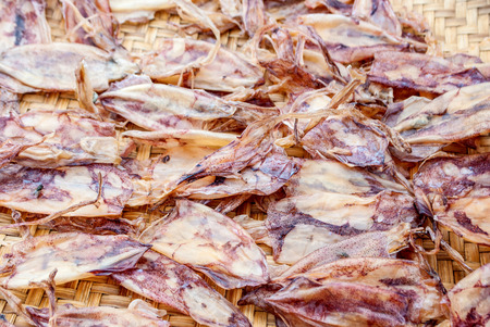 Dried squids in seafood marketの写真素材