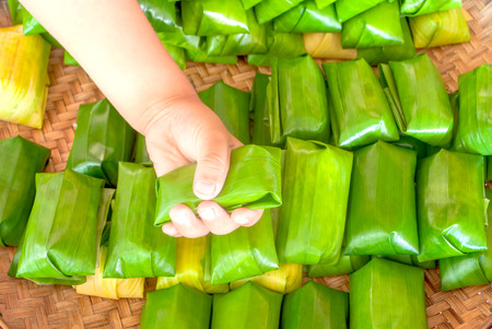 Thai dessert sticky rice with banana