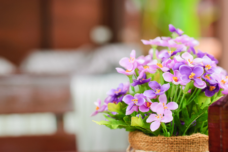 Purple fake flower potの写真素材