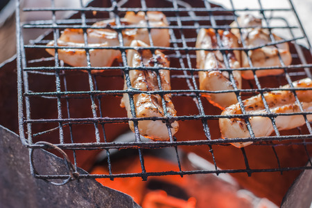 fresh squid barbeque grilled on charcoal stoveの写真素材