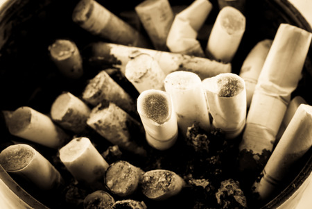 closeup shot of burnt cigarette butts imageの写真素材