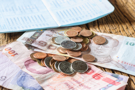 Thai money bath and Saving Account Passbook imageの写真素材