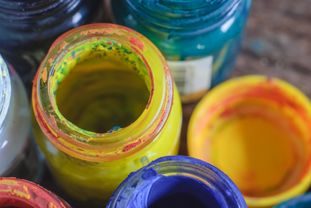 Water color and old bottle of paintの写真素材