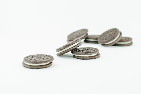 creamy sadwich biscuit with cacao isolated on white background.の写真素材