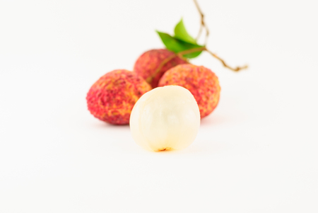 Red Litchi fruit isolated on white backgroundの写真素材