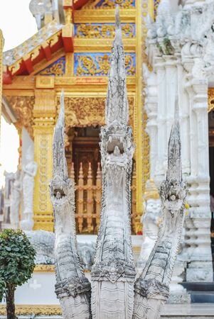 Many headed Naga statue closeup - decoration at every Buddhist temple in Thailand