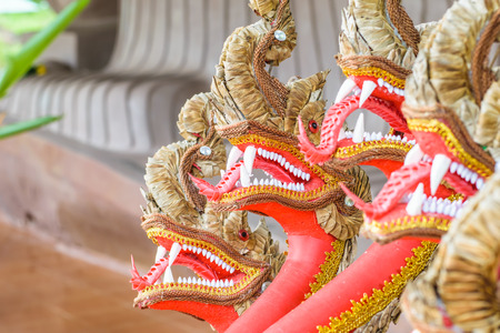 Many headed Naga closeup - decoration at every Buddhist temple in Thailandの写真素材