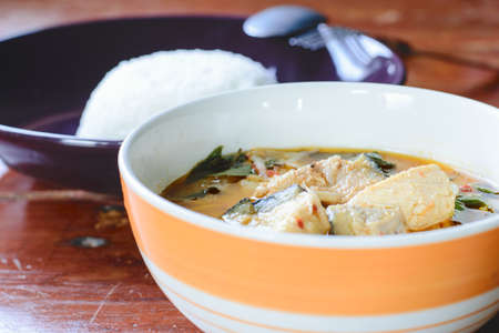 The Red curry with fish Thai food.の写真素材