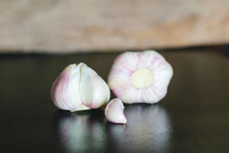 Garlic on the table. Beautiful delicious garlic. Garlic.の写真素材