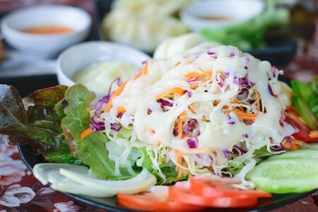 vegetable salad or mixed salad dish , vegetable saladの写真素材