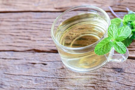 Cup of tea on the wood tableの写真素材