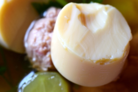 minced pork and egg tofu hot soupの写真素材