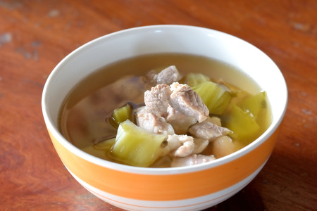 pickled Chinese cabbage with pork and bone soup in bowlの写真素材