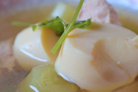 minced pork and egg tofu hot soupの写真素材