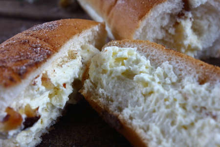 fresh tasty homemade bread on woodenの写真素材