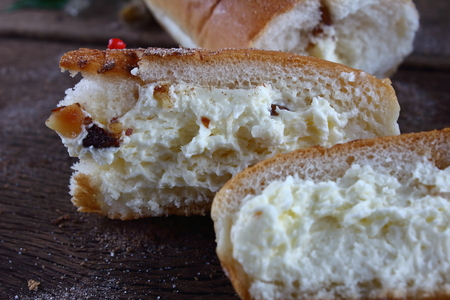 fresh tasty homemade bread on old wooden