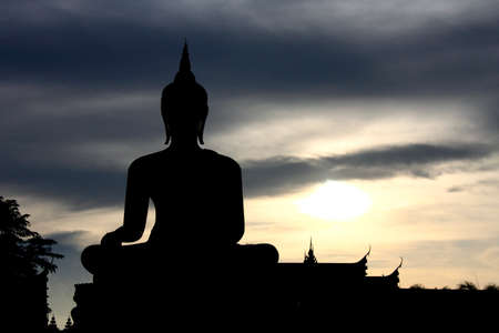 silhouette of buddha statueの写真素材
