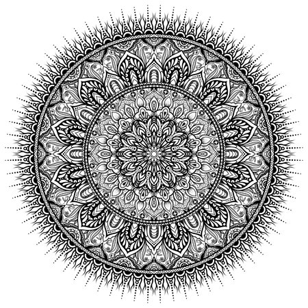 Mandala. Ethnic decorative element. Hand drawn backdrop. Islam, Arabic, Indian, ottoman motifs.のイラスト素材