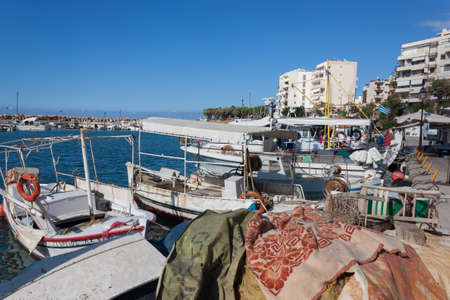 Fishing boats in the old harbor of Nea Chora, Chania, Creteのeditorial素材