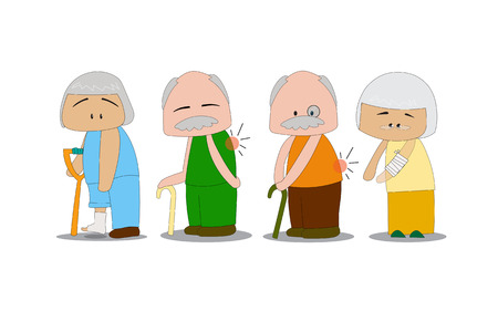 Illustration of the elderly health set. Male with muscular injury and back pain.のイラスト素材