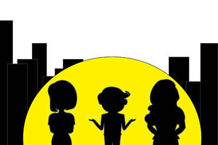 illustration Stylish, light and shadow 1 Man and 2 women concept choice and empty space for text.の写真素材