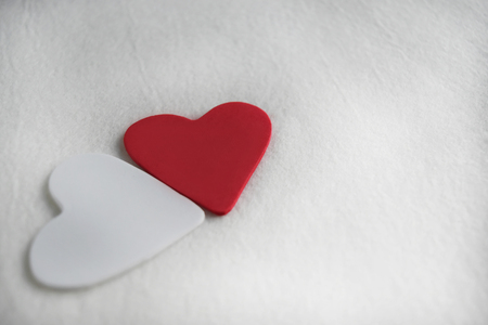 Red heart on white mulberry paper. Concept the day of love Valentine and empty space for text .の写真素材