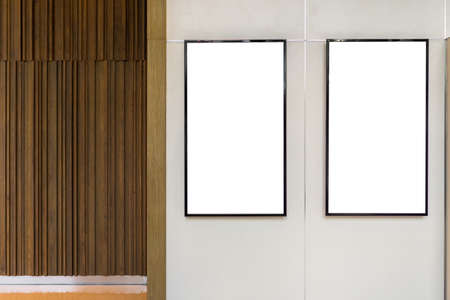 Blank billboard LCD advertisement for adjust your message in modern shopping mall, mock up selective focus with clipping path.の写真素材